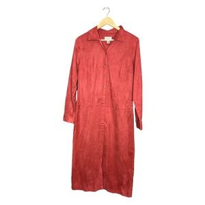 Vintage Talbots Dress Womens 10 Faux Suede Orange Half Button Long Sleeves